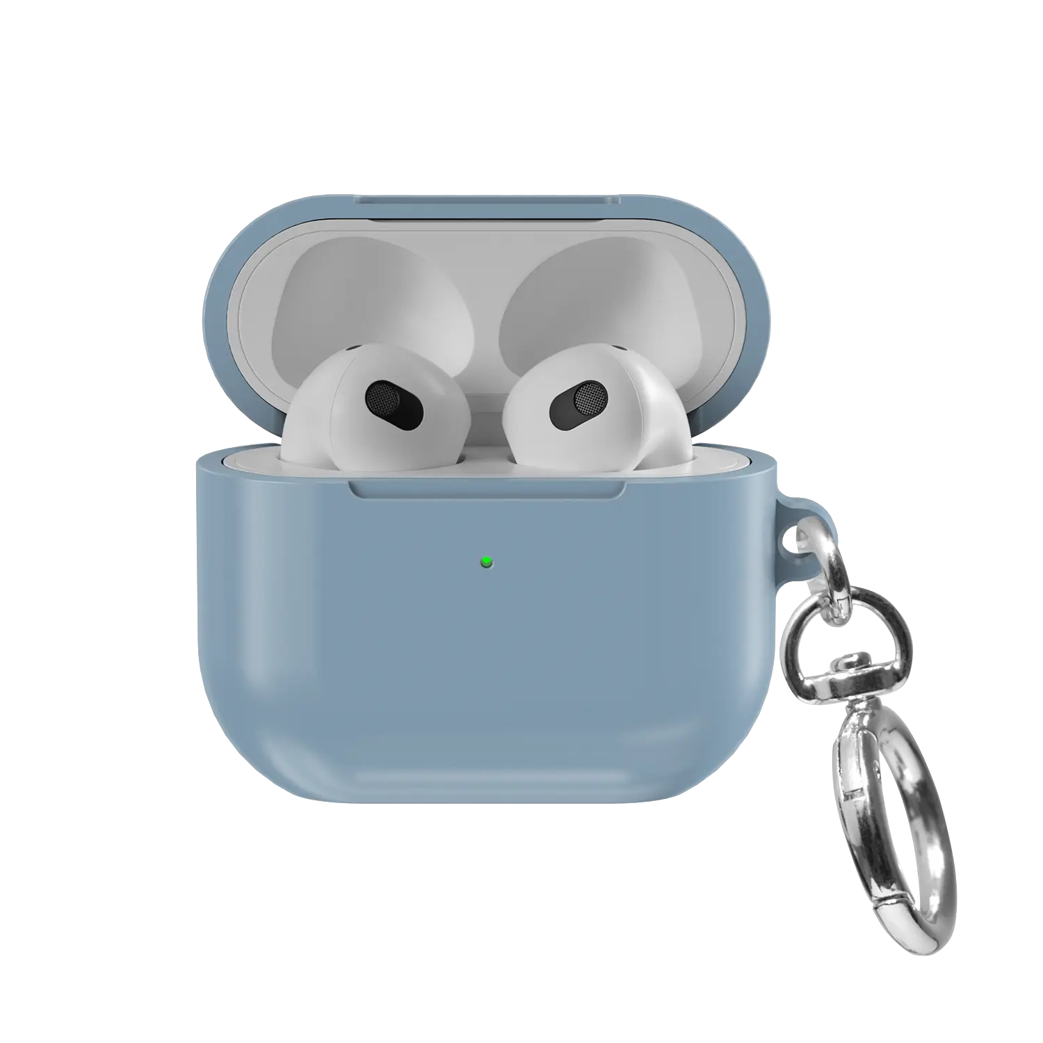 Solid Dusty Blue AirPods Case, front view with lid open