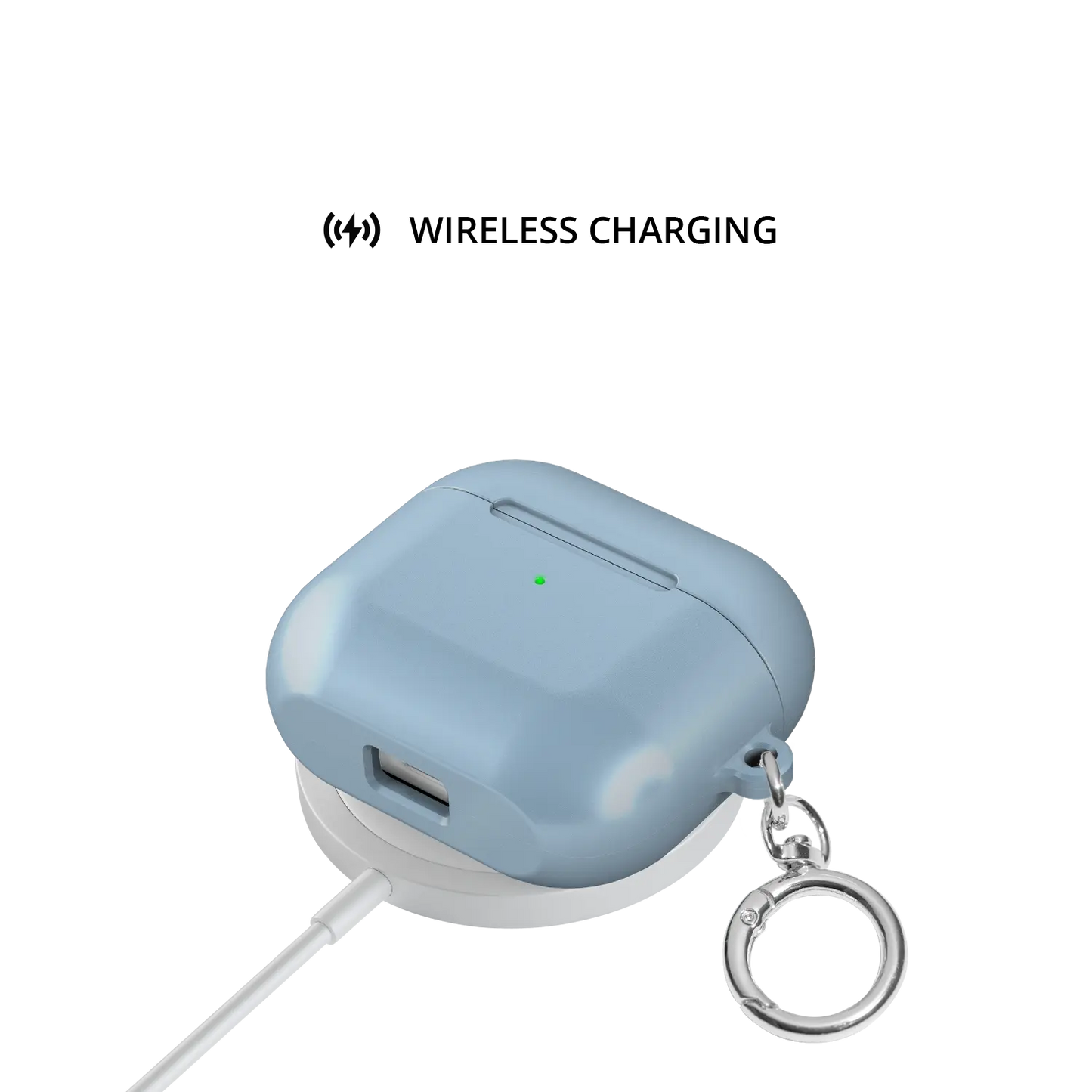 Solid Dusty Blue AirPods Case, on wireless charger