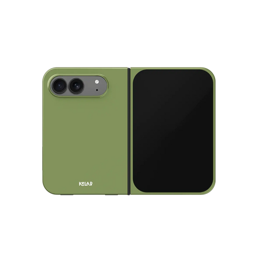Matcha Green, Earthy Olive Tone iPhone 18 Fold Case, unfolded front view