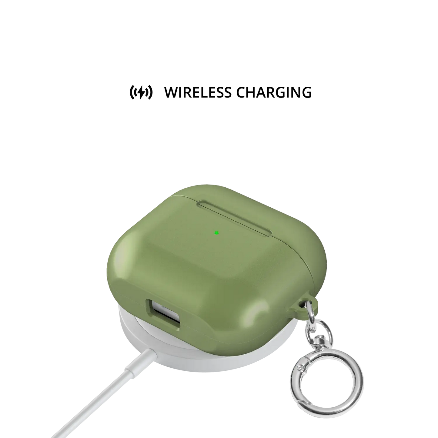 Solid Matcha Green AirPods Case, on wireless charger