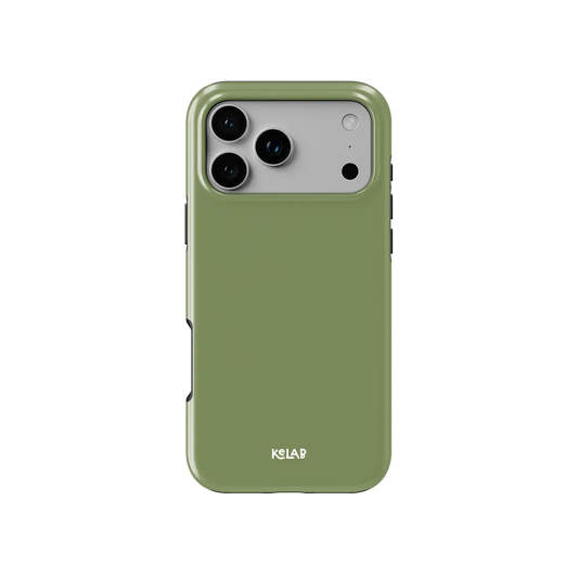 Solid Color KELAB iPhone Case in olive green with raised camera cutout lip