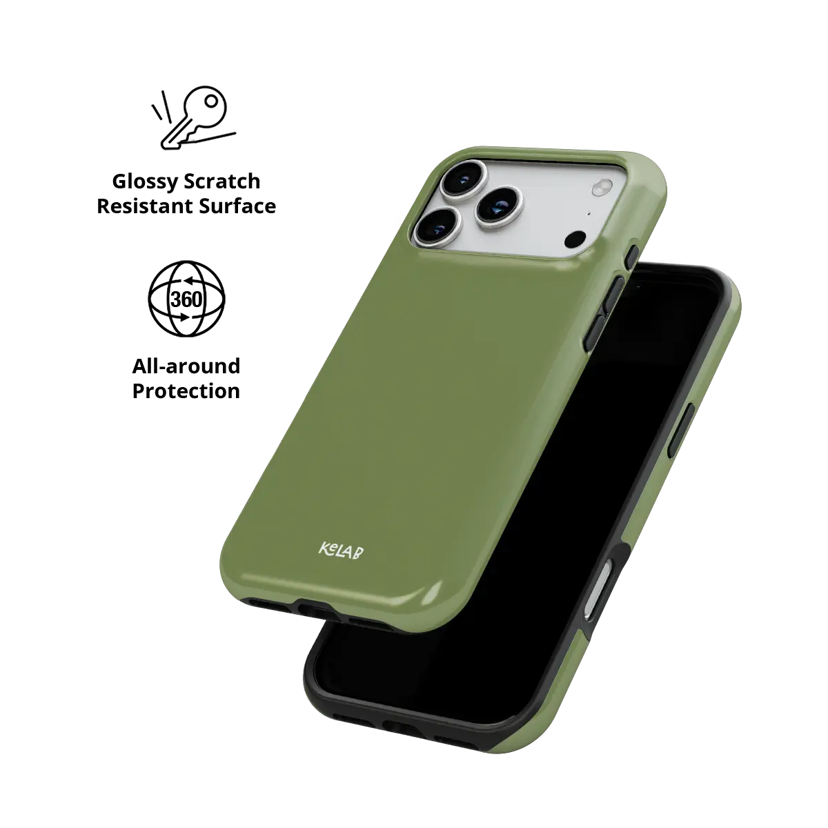 Solid Color KELAB iPhone Case in olive green with raised camera cutout lip