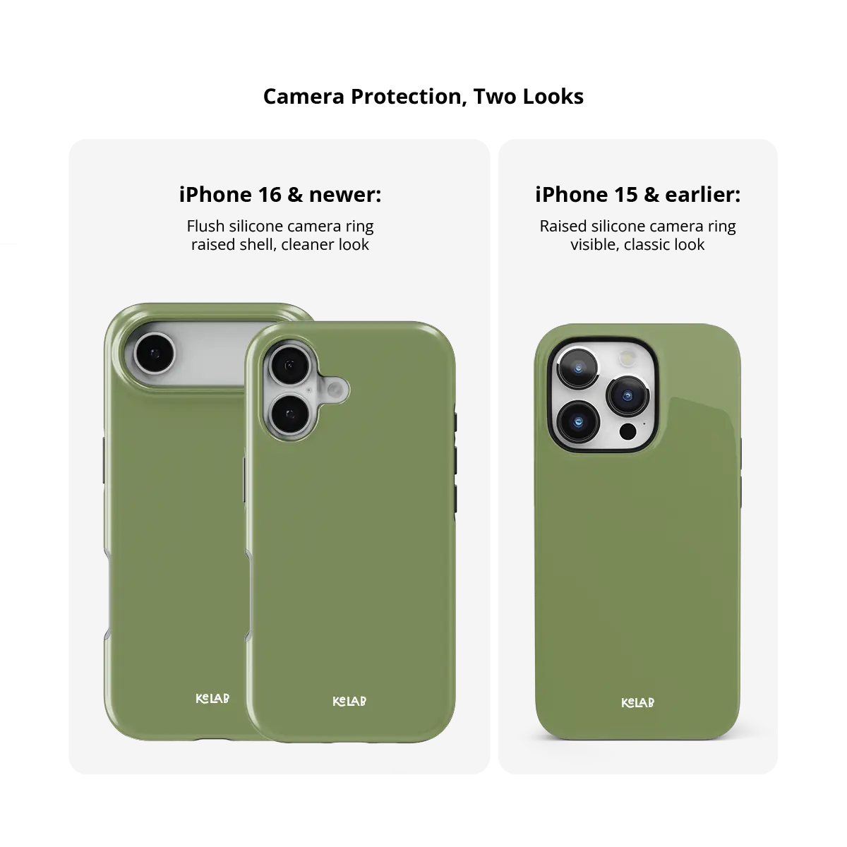 Solid Color KELAB iPhone Case in matte green with electroplated mirror chrome finish