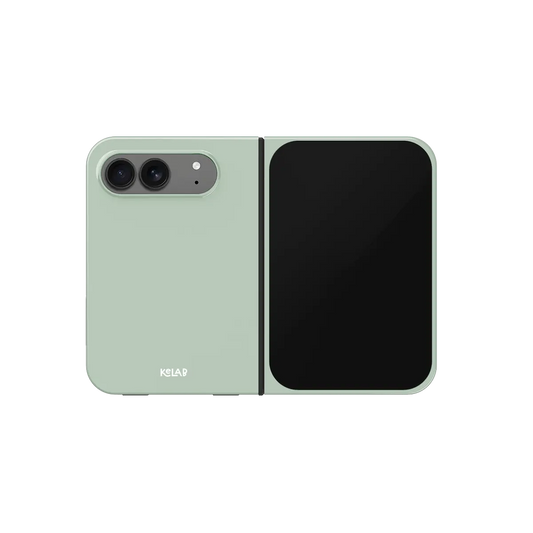 Sage Green, Pale Muted Neutral iPhone 18 Fold Case, unfolded front view