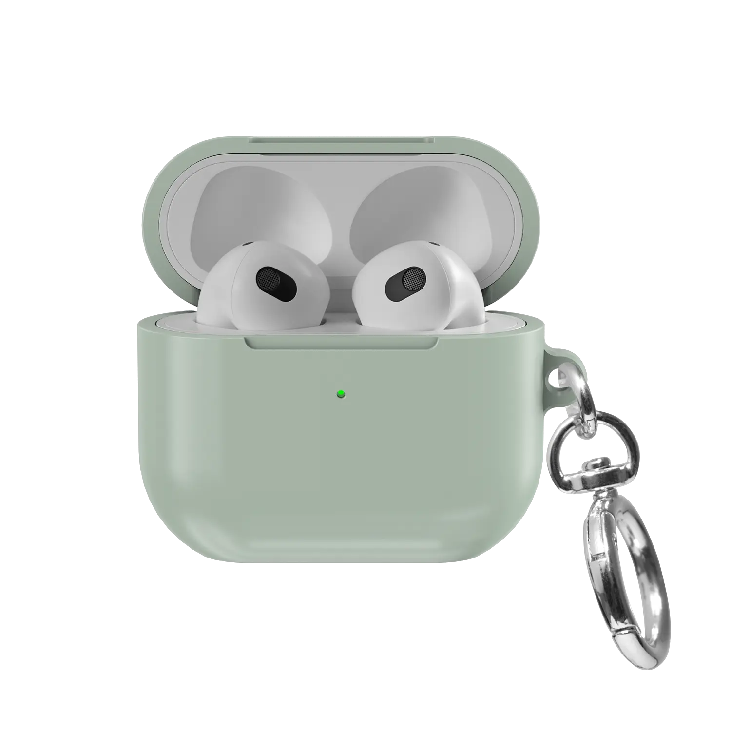Solid Sage Green AirPods Case, front view with lid open