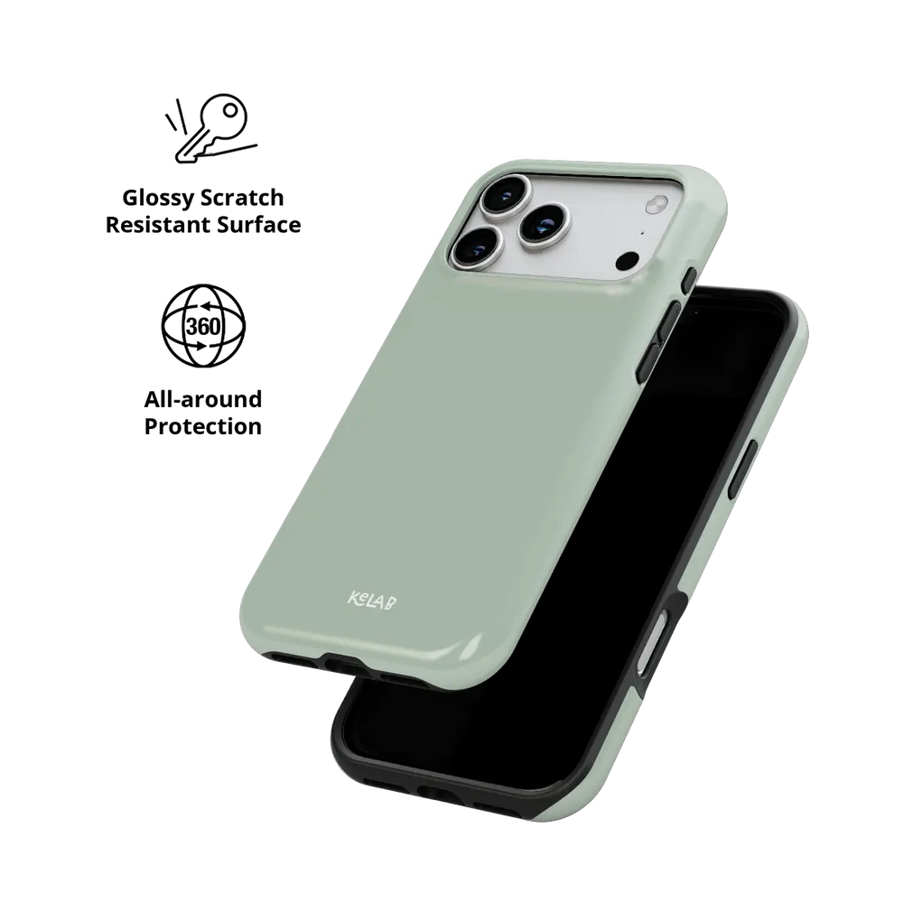 Solid Color KELAB iPhone Case in light green with raised camera lip and MagSafe support
