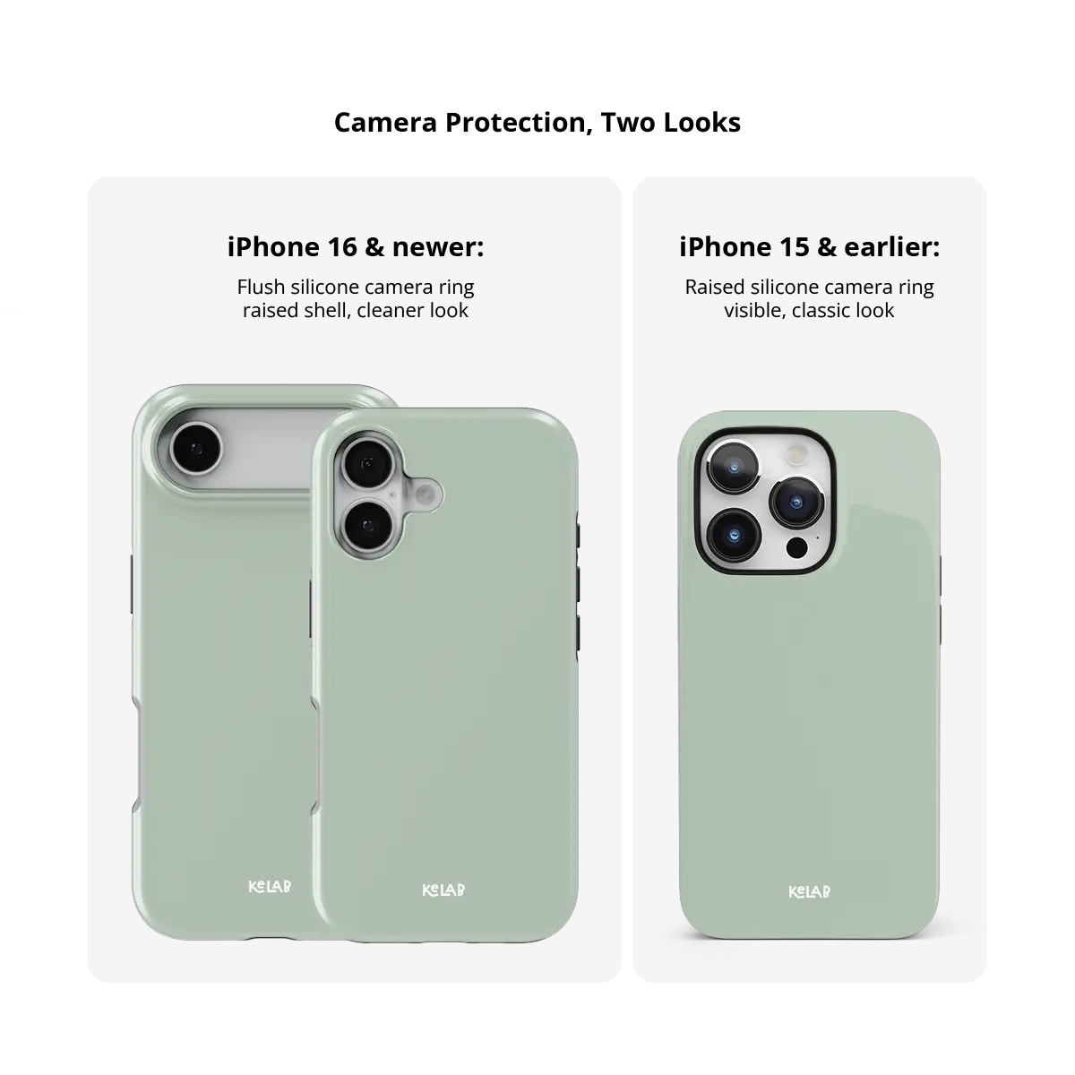 Solid Color KELAB iPhone Case in mint green with raised camera lip and MagSafe support