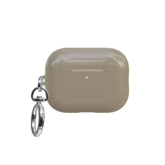 Solid Beige Taupe airpods pro case front view with closed lid and keychain