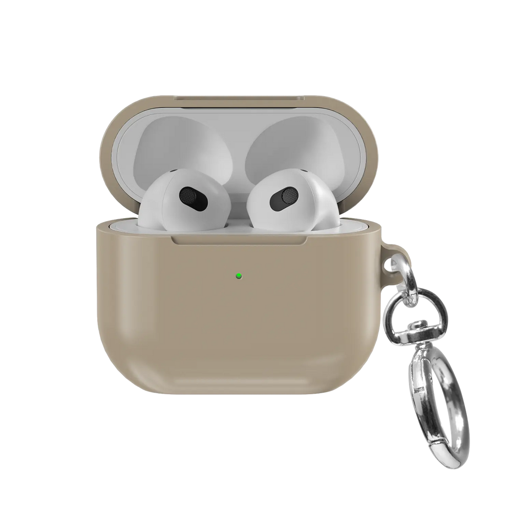 Solid Beige Taupe AirPods Case, front view with lid open