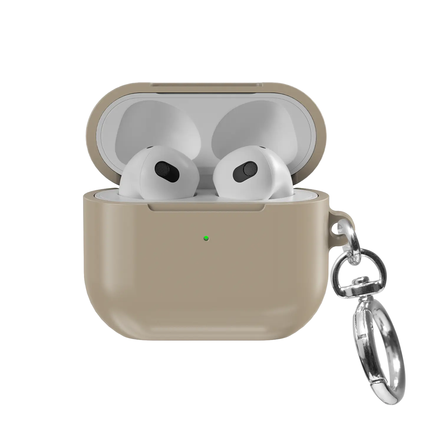 Solid Beige Taupe AirPods Case, front view with lid open