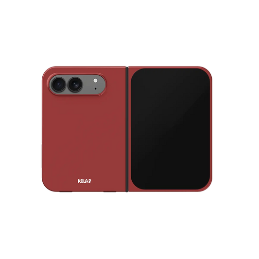 Brick Red, Deep Warm Red Minimalist iPhone 18 Fold Case, unfolded front view