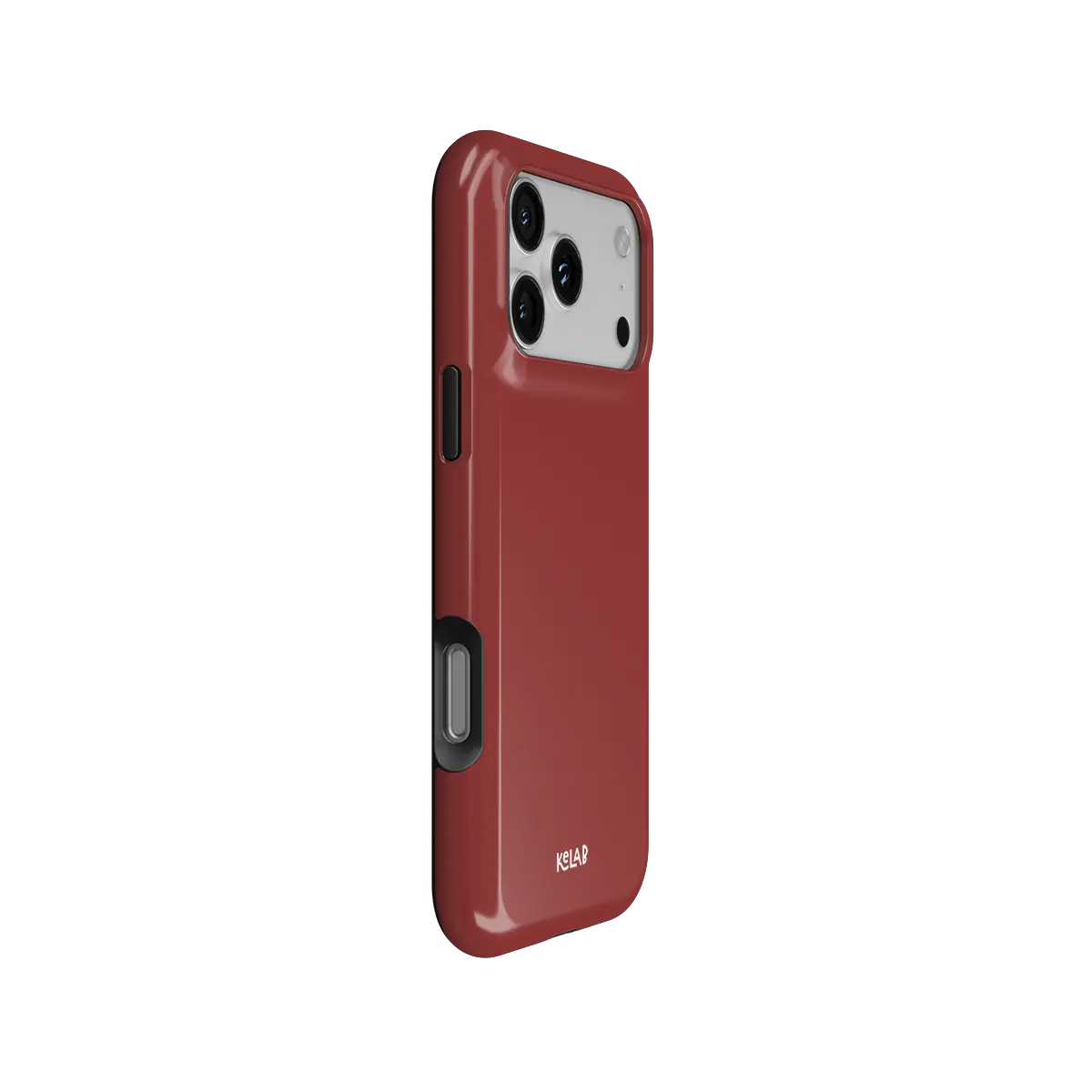 Solid color red KELAB iPhone case with MagSafe and raised lip around camera cutout