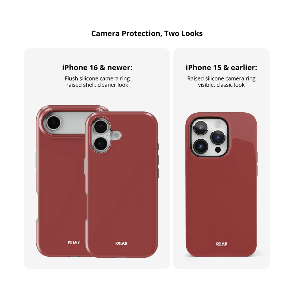 KELAB solid color iphone case in red with raised lip around the camera cutout