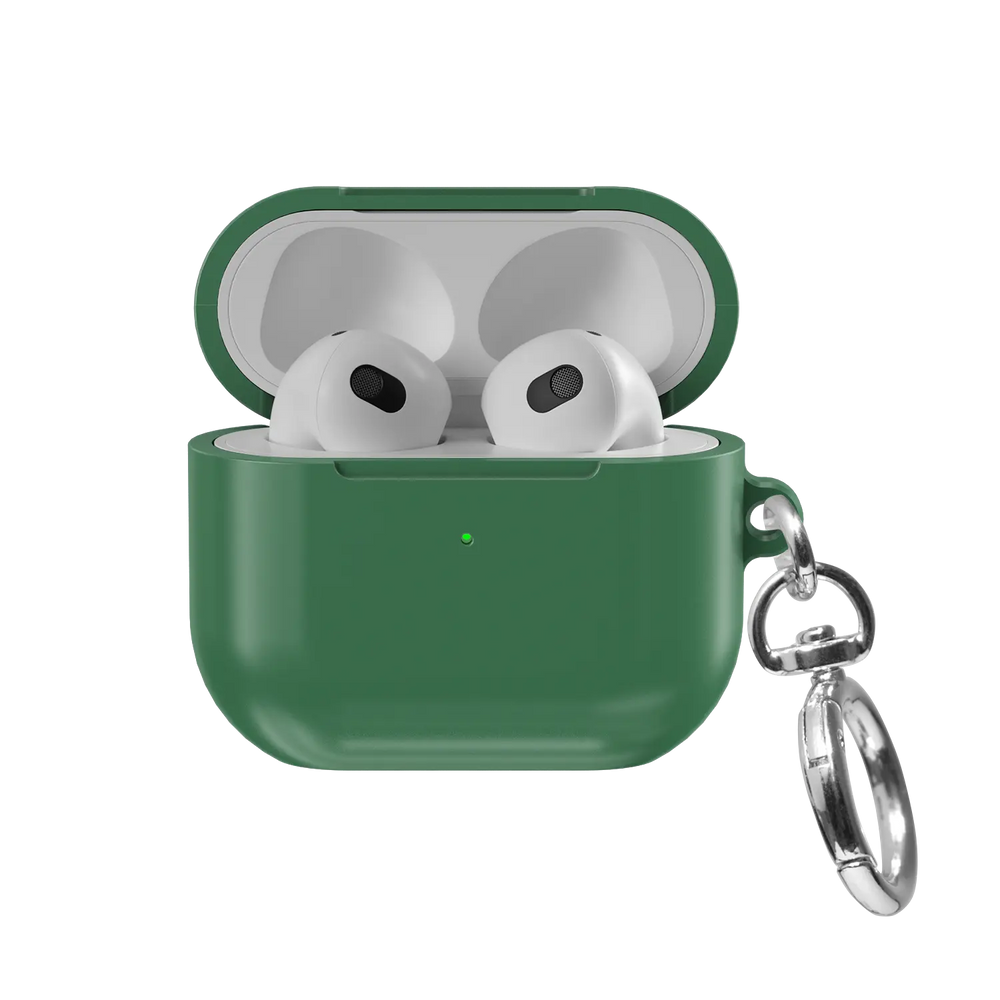 Solid Forest Green AirPods Case, front view with lid open