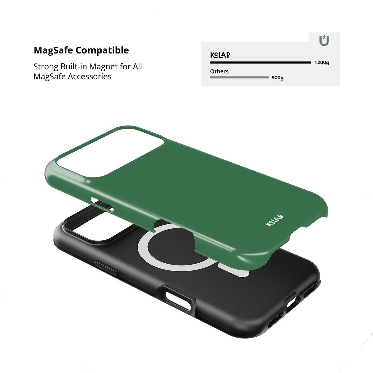 Solid color KELAB iPhone case with MagSafe, green electroplated mirror chrome shell