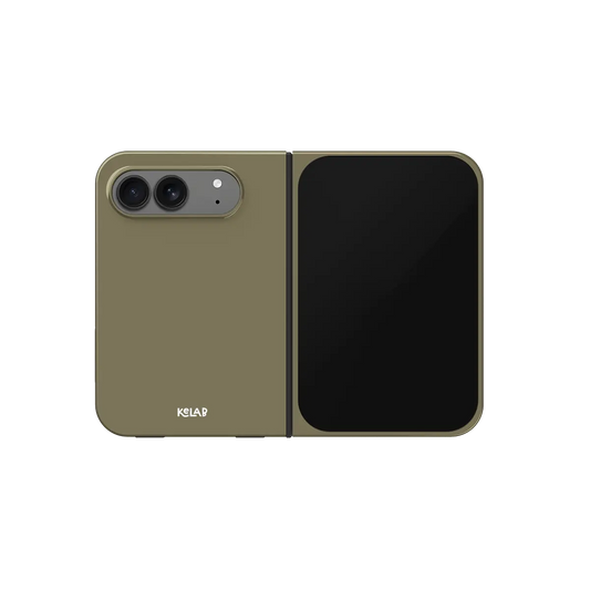 Green Olive, Muted Drab Minimalist iPhone 18 Fold Case, unfolded front view