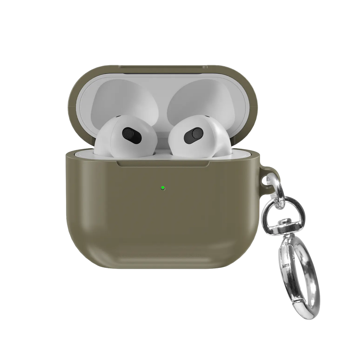 Solid Green Olive AirPods Case, front view with lid open