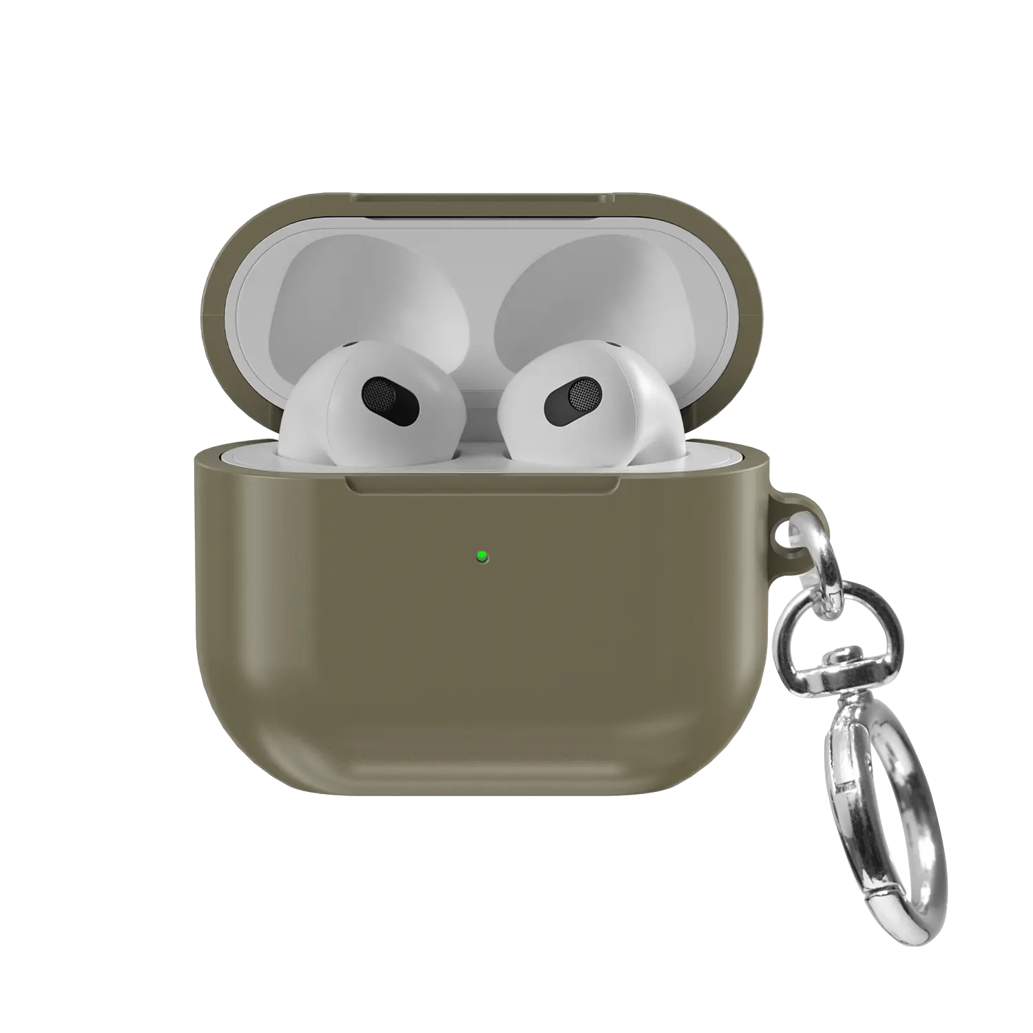 Solid Green Olive AirPods Case, front view with lid open