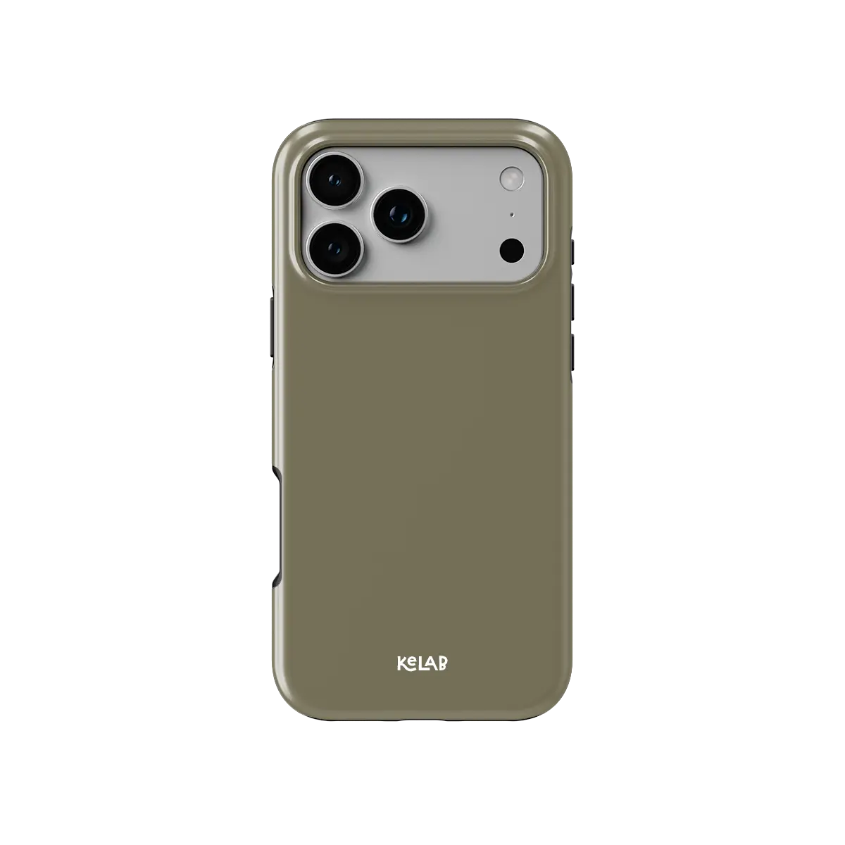 KELAB solid color iphone case in olive green with electroplated chrome finish and raised camera lip