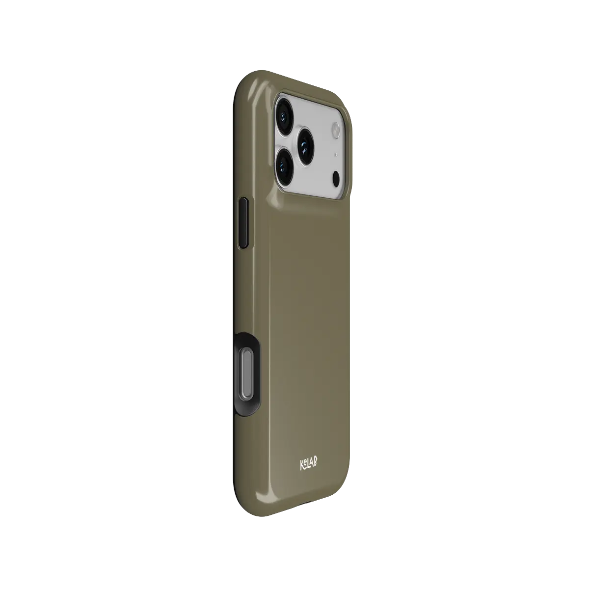 Solid color KELAB iPhone case with electroplated chrome finish, raised camera lip
