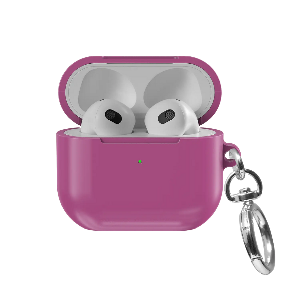 Solid Pink Magenta AirPods Case, front view with lid open