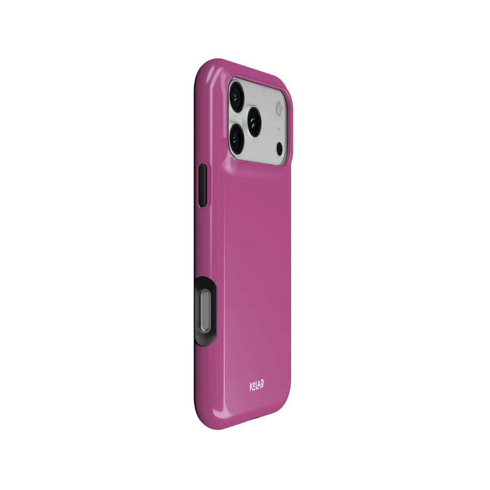 Solid color KELAB iphone case in pink with raised camera lens lip and MagSafe
