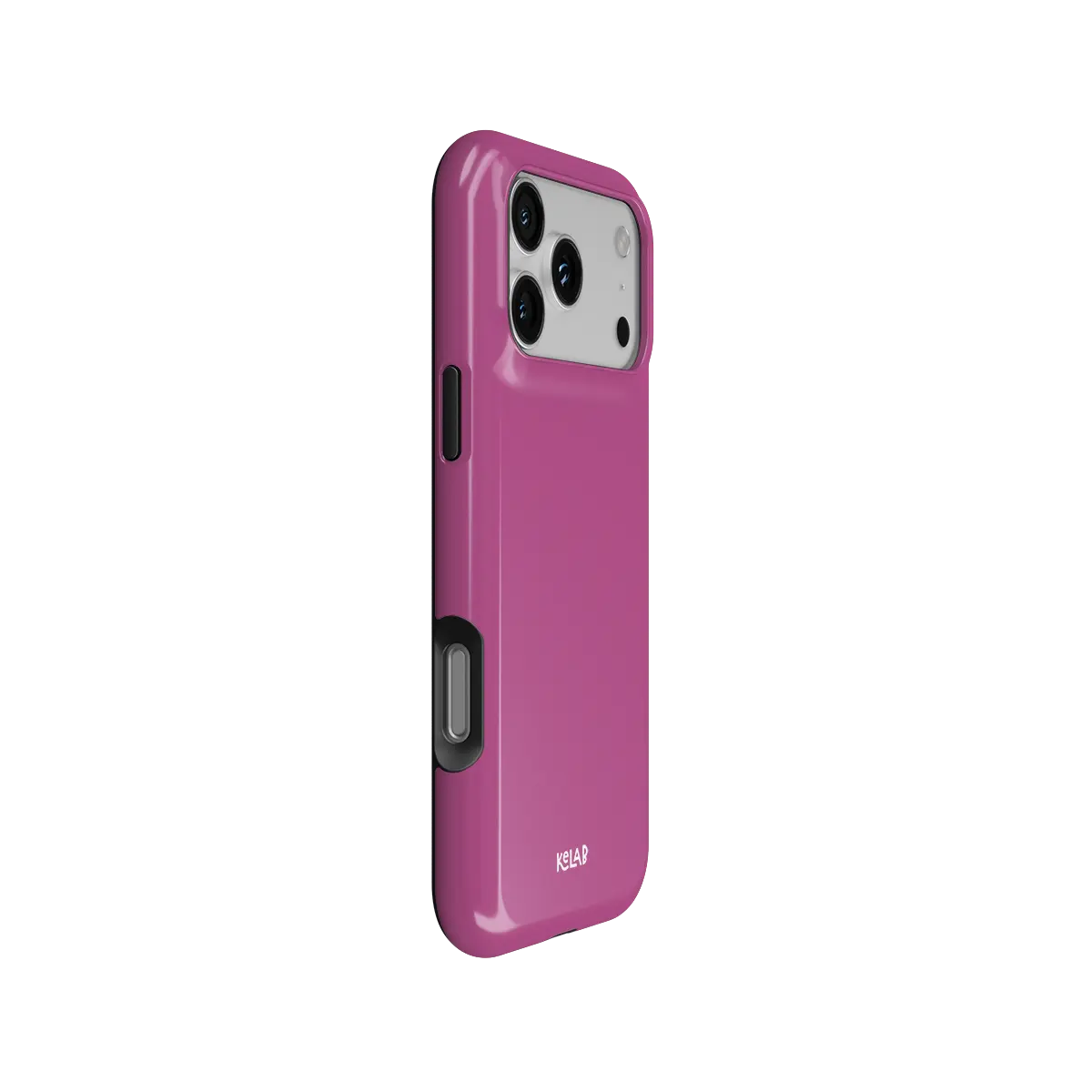 Solid color KELAB iphone case in pink with raised camera lens lip and MagSafe
