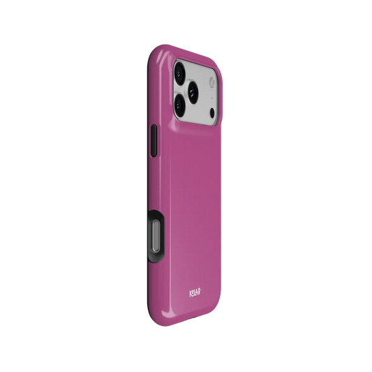 Solid color KELAB iphone case in pink with raised camera lens lip and MagSafe