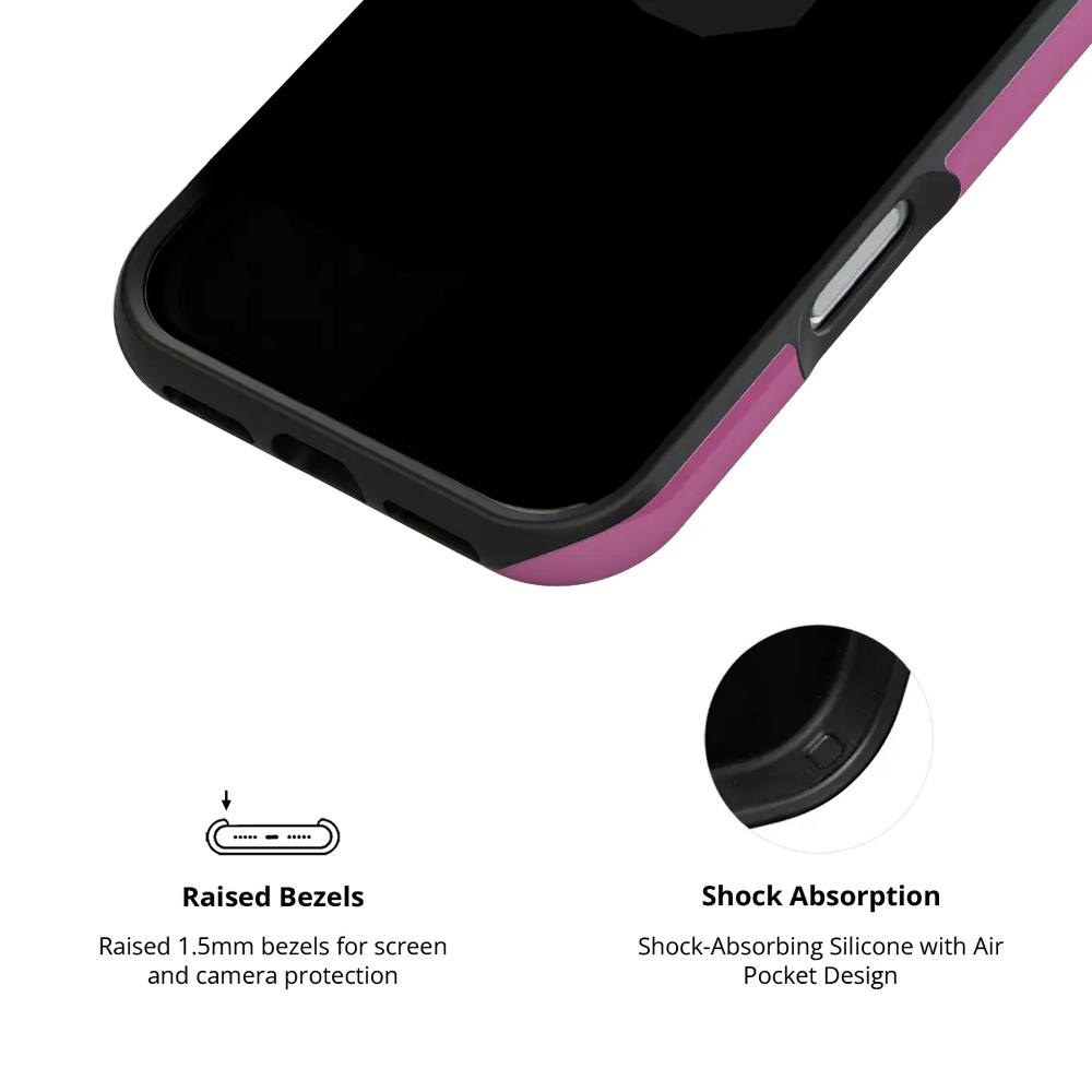 KELAB solid color iphone case with raised camera lens lip, black and pink hard shell