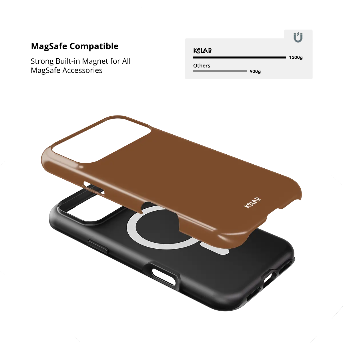 KELAB solid color iphone case with shockproof hard shell and silicone liner, brown and black