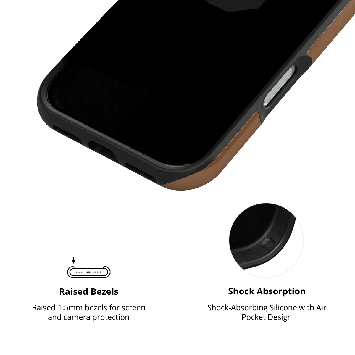 KELAB solid color iPhone case with MagSafe tough hard shell and silicone liner in brown