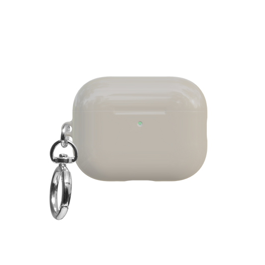 Solid Beige Bone airpods pro case front view with closed lid and keychain