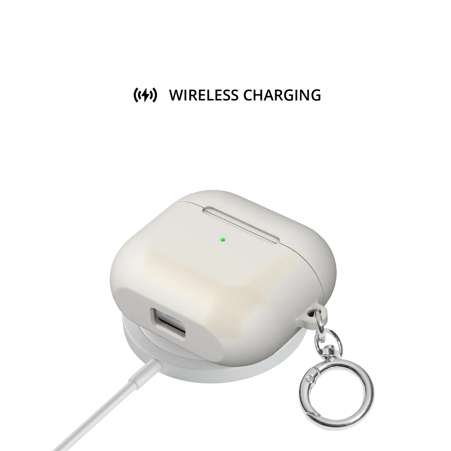 Solid Beige Bone AirPods Case, on wireless charger
