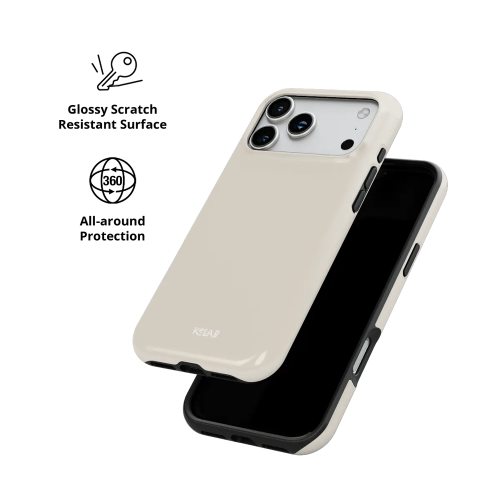 Solid Color KELAB iPhone Case in cream with silicone liner and hard shell construction