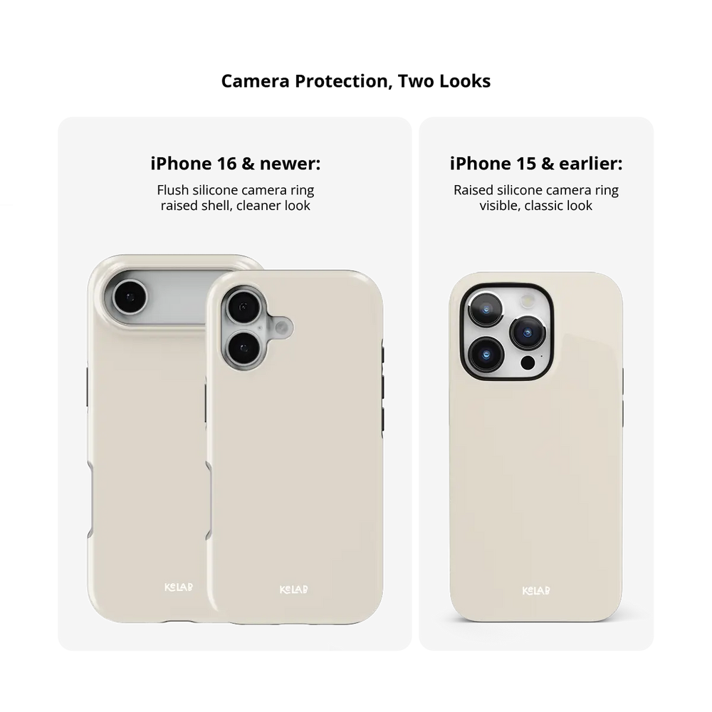 Solid Color KELAB iPhone Case in cream with silicone liner and hard shell construction