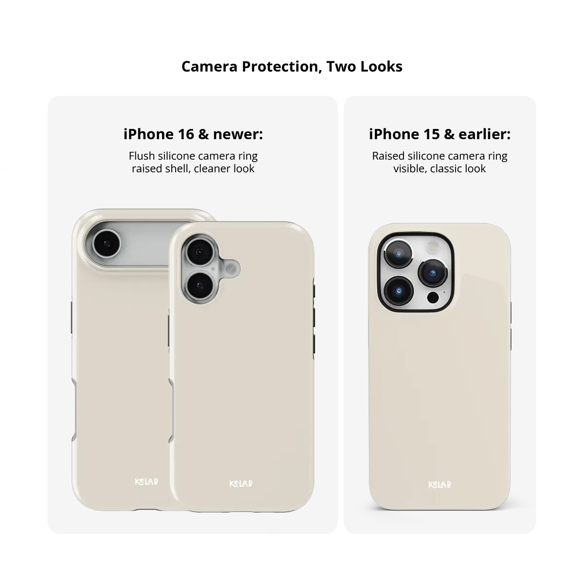 Solid Color KELAB iPhone Case in cream with silicone liner and hard shell construction