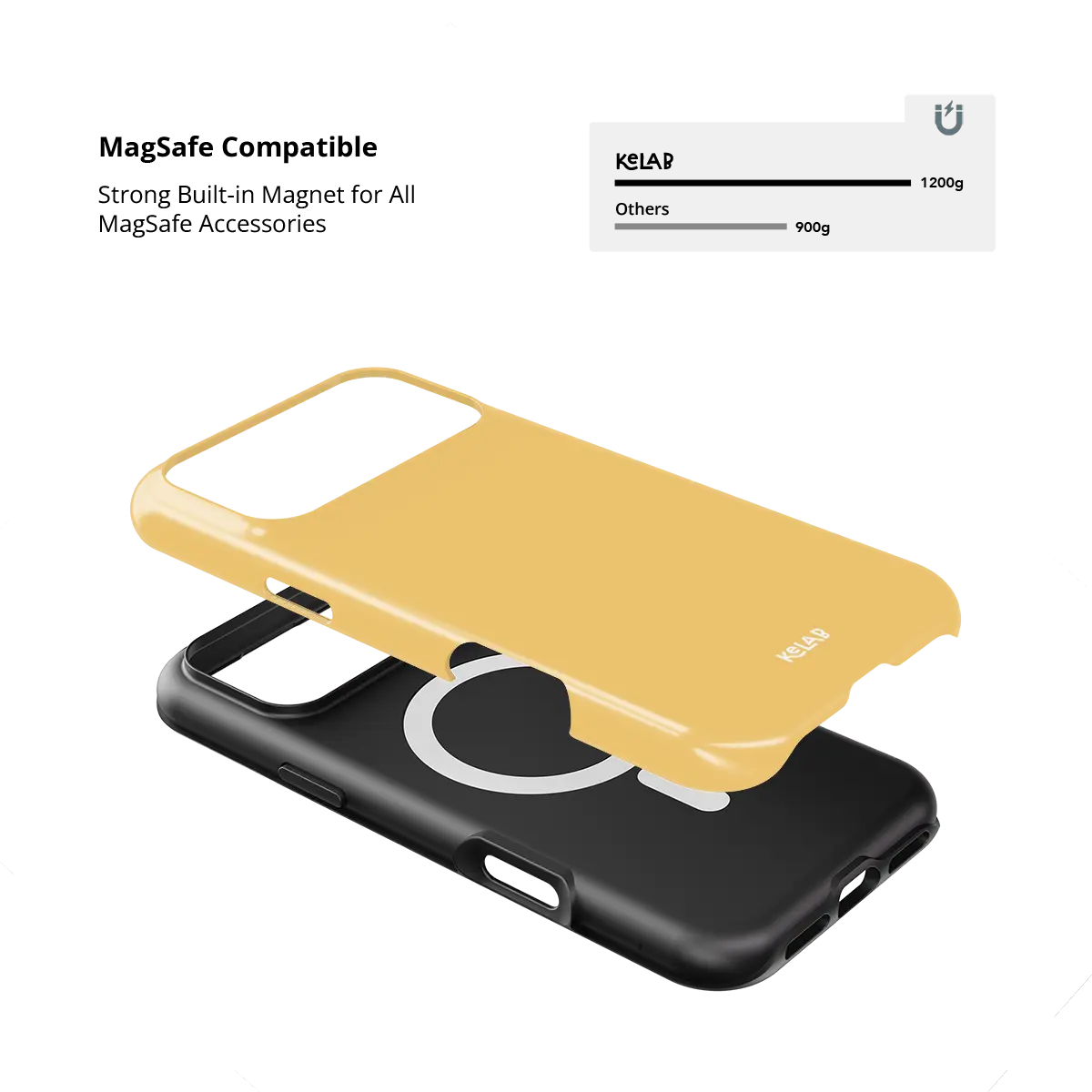 Solid Color KELAB iPhone Case in yellow with electroplated mirror finish for MagSafe wireless charging