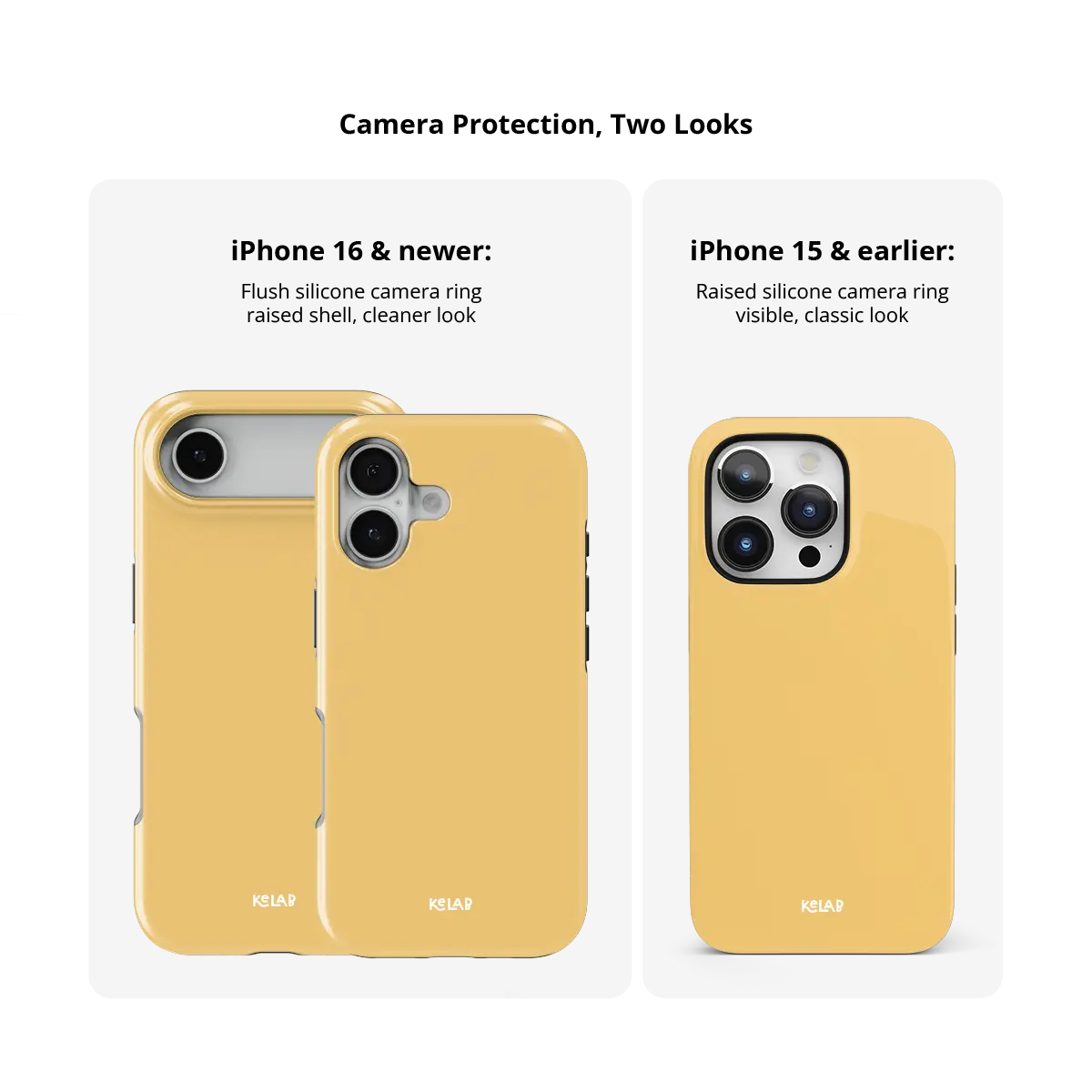 Solid Color KELAB iPhone Case in yellow with electroplated mirror finish and raised camera lip