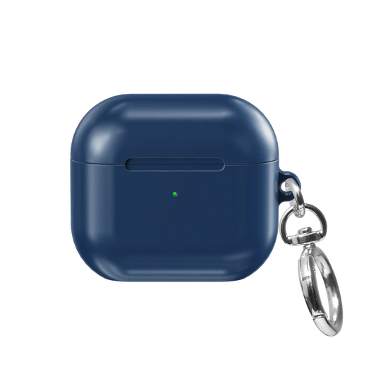 Dockside AirPods case — front side view showing the full solid navy ink case shell