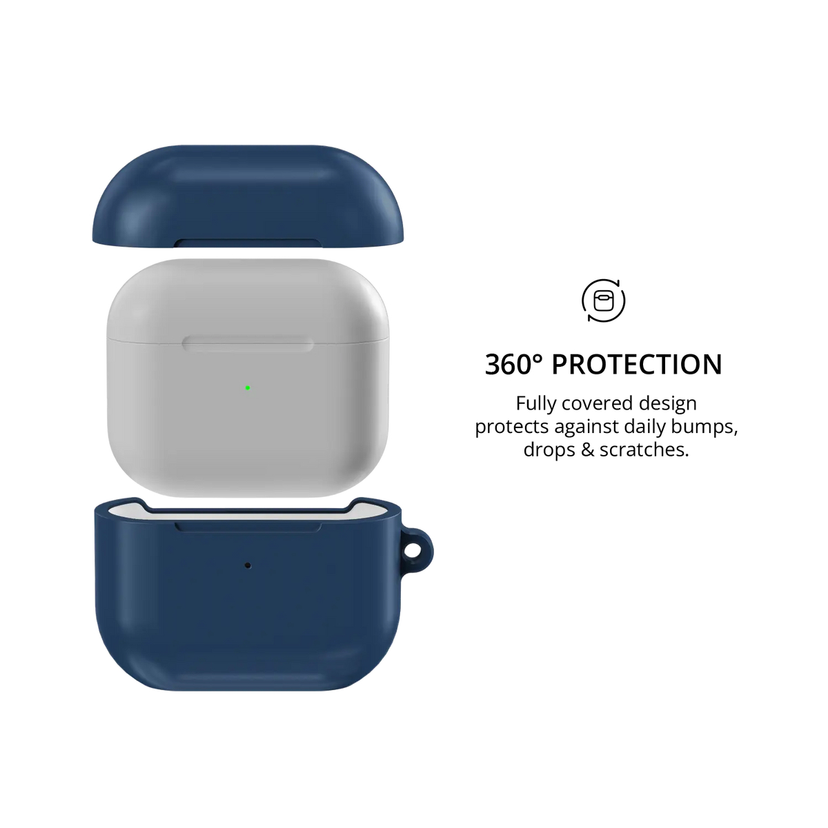 Dockside AirPods case — 360 degree coverage shown wrapping around the full case body
