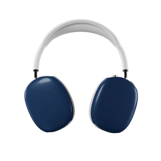 Dockside AirPods Max case — front view showing both earcup covers in solid navy ink