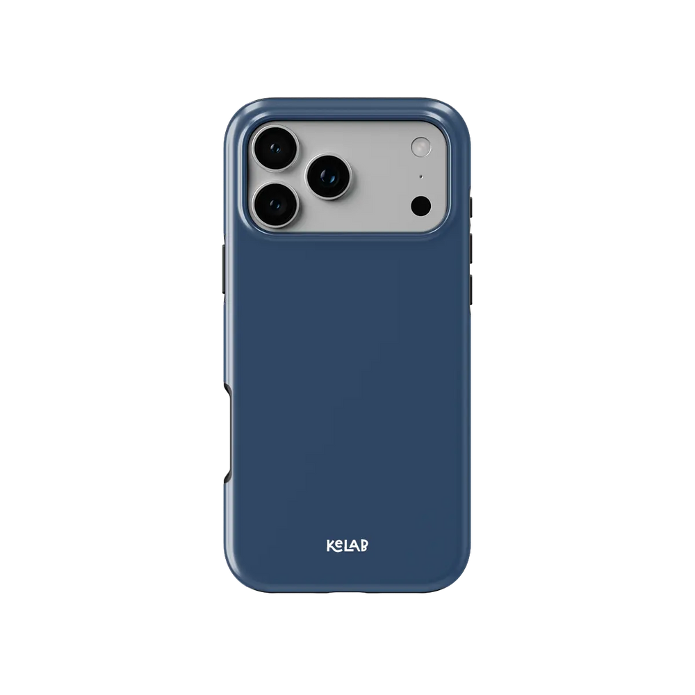 Dockside iPhone case — Tough, back view showing solid navy ink finish with camera cutout