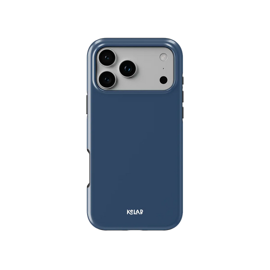 Dockside iPhone case — Tough, back view showing solid navy ink finish with camera cutout