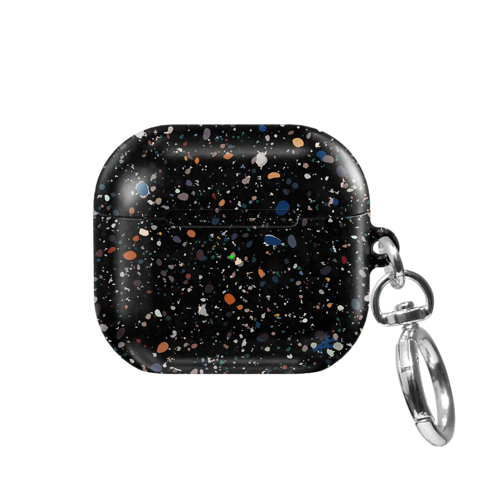 Black Paint Splatter Abstract Art AirPods Case, front view