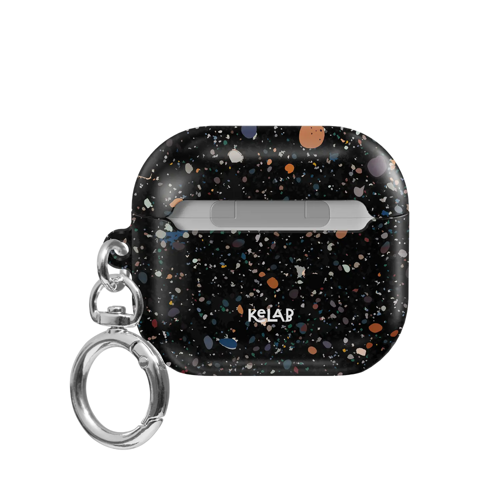 Black Paint Splatter Abstract Art AirPods Case, back view