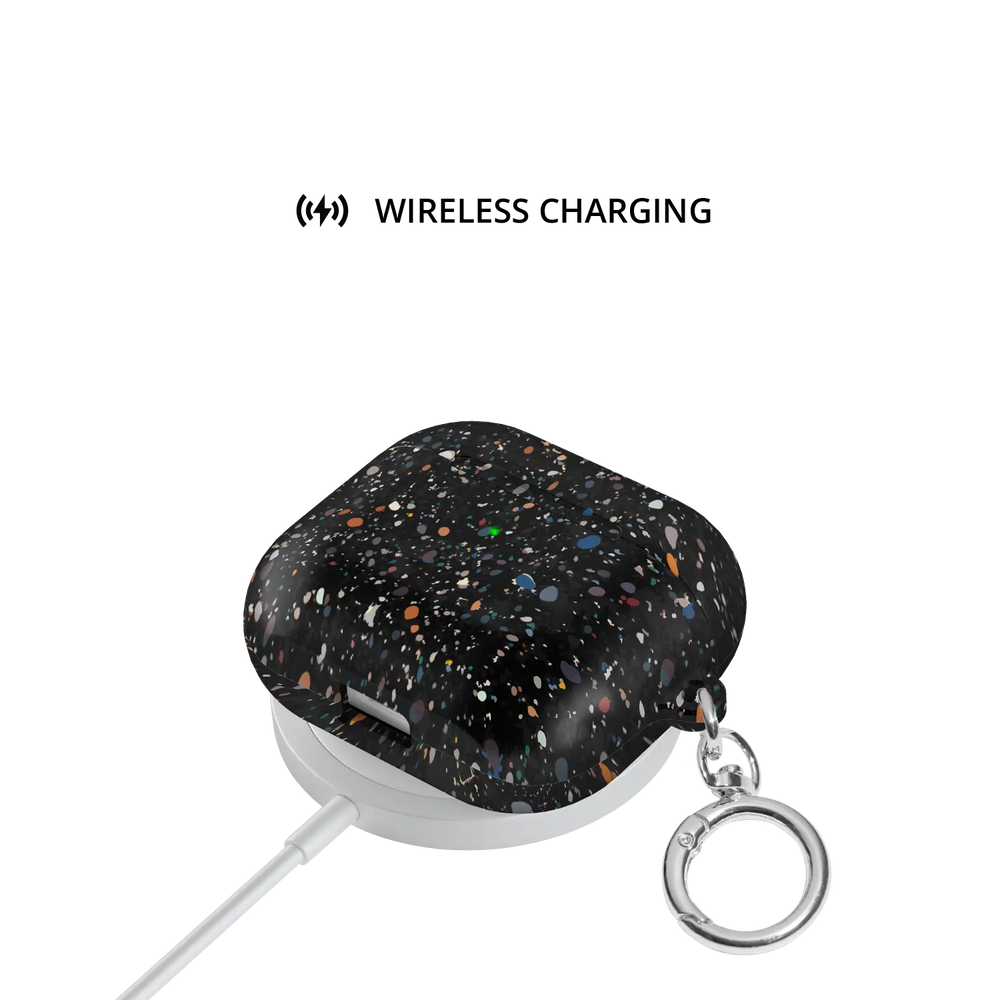Black Paint Splatter Abstract Art AirPods Case, on wireless charger