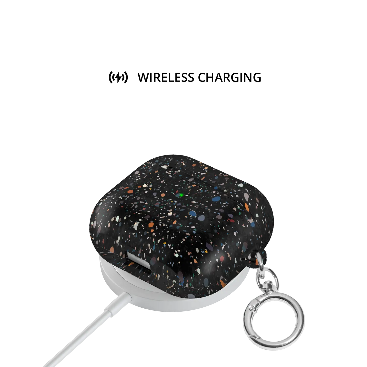 Black Paint Splatter Abstract Art AirPods Case, on wireless charger