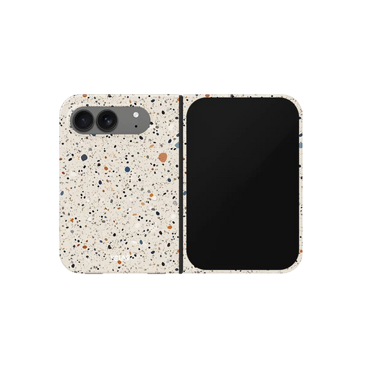 Ivory Paint Splatter, Minimal Art iPhone 18 Fold Case, unfolded front view