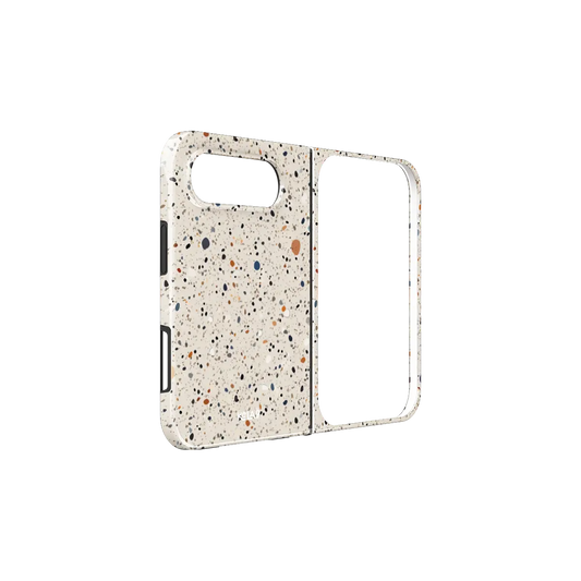 Ivory Paint Splatter, Minimal Art iPhone 18 Fold Case, unfolded side view showing the hinge