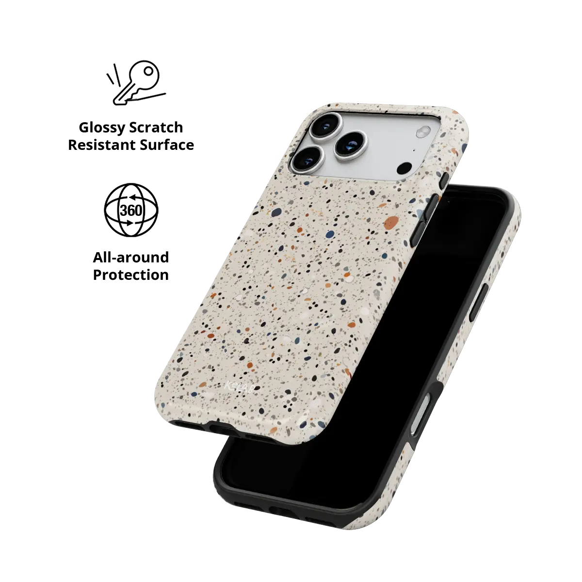 Ivory Haze ivory paint splatter Tough iPhone case with glossy, scratch resistant all-around protection.